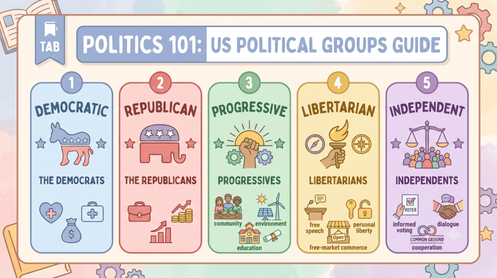 Chart showing the five major political perspectives in the US.