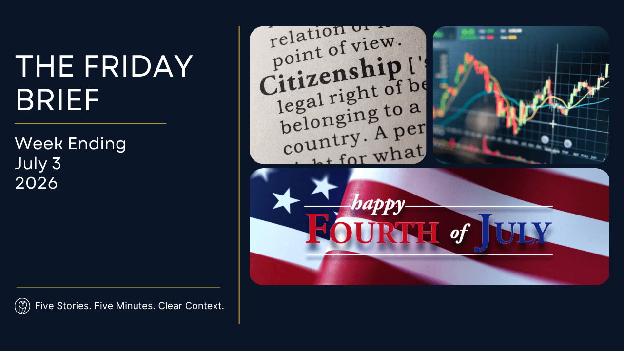 Illustration highlighting the five biggest current events from the week ending July 3, 2026, including the Supreme Court, Congress, housing, energy, and scientific research.